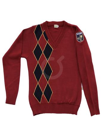 <p>Saco cuello en V. Vino con rombos azul/mostaza. Sello en manga. Lana.</p>

<p>&nbsp;</p>
